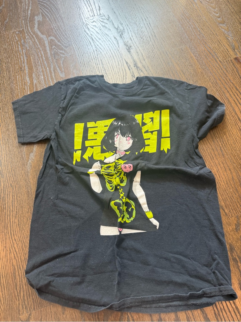 Kids Black Graphic Anime Tee with Neon Yellow Accent